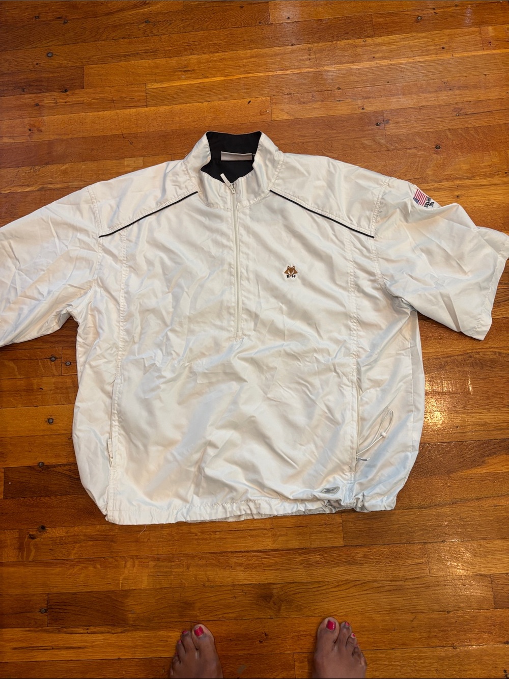 Vintage Reebok White Half-Zip Windbreaker with Black Trim